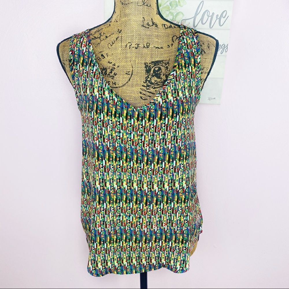 Forever 21 Multi Color Geometric Print Open Strappy Back Sleeveless Blouse Small